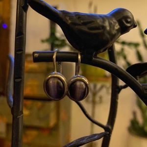 Purple glass stone dangle earrings